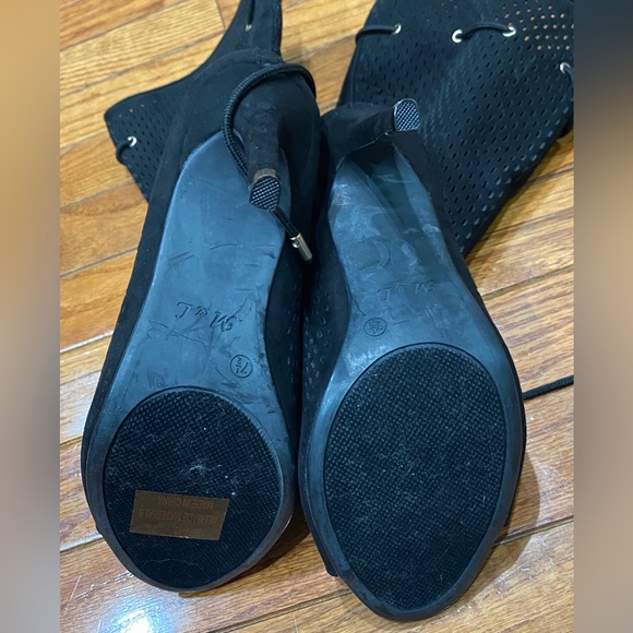 M&L black faux suede mid calf open toe booties. - Picture 10 of 15